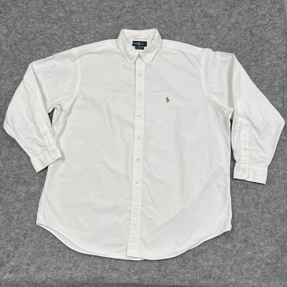 Ralph Lauren Shirt Mens L White Oxford Button Down Yarmouth Flesh Pony Vintage